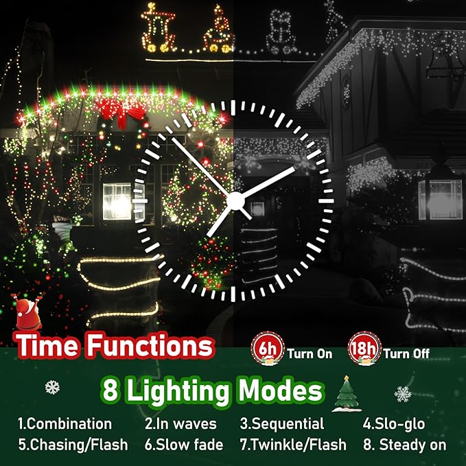 XURISEN Upgraded 561FT 1400 LED Christmas Lights Outdoor, Super Long String Lights 8 Modes & Memory Timer Plug in Fairy Lights for Home Xmas Tree Party Wedding Decor -Red and Green