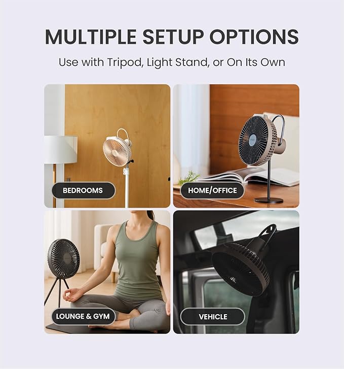 Claymore V600+ Rechargeable Camping Fan (Warm Grey) – 7,800 mAh Battery Operated Portable Fan for Indoor & Outdoor Use, 4-Speed Quiet Air Circulator, USB‑C Charging, Timer, Carry Pouch Included