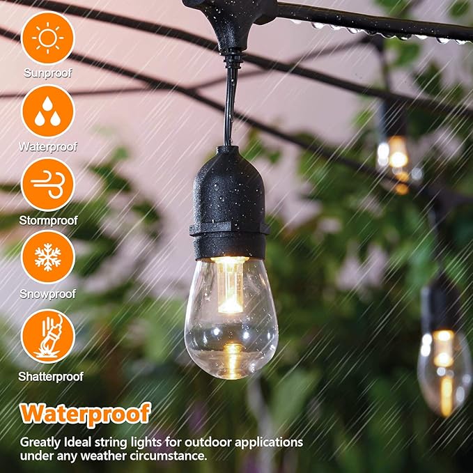 2-Pack 3 Color Dimmable LED Outdoor String Lights for Patio with Remotes, 96FT Waterproof Hanging Lights with Shatterproof Edison Bulbs for Bistro Backyard-Warm White/Nature White/Daylight White