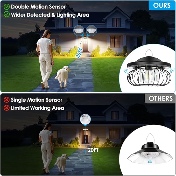 ropelux Solar Shed Light Outdoor Indoor, Bright 3000LM 5 Modes (Daytime Available) Lamp with 3 Color Temps Dual Motion Sensor Remote, Hanging Pendant Lights for Gazebo Barn Garage Shop, 2 Pack