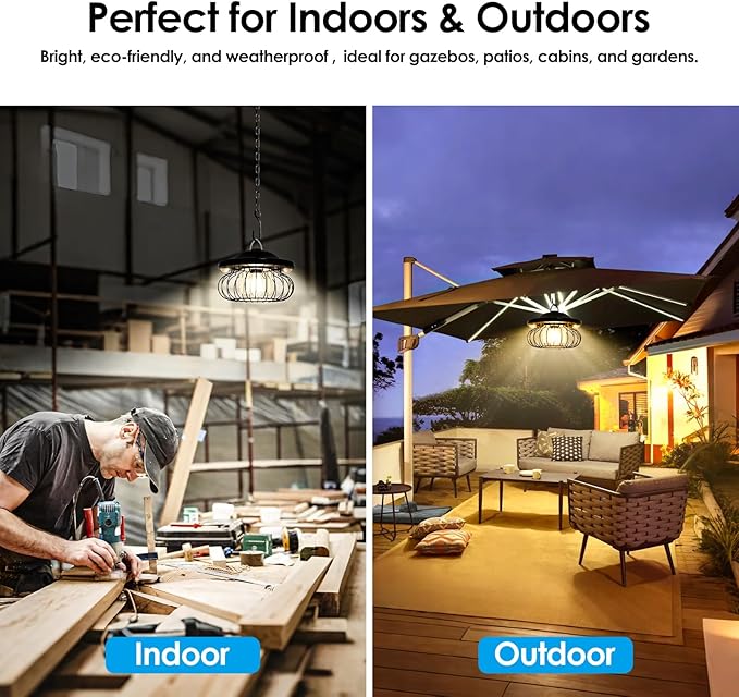 ropelux Solar Shed Light Outdoor Indoor, Bright 3000LM 5 Modes (Daytime Available) Lamp with 3 Color Temps Dual Motion Sensor Remote, Hanging Pendant Lights for Gazebo Barn Garage Shop, 2 Pack