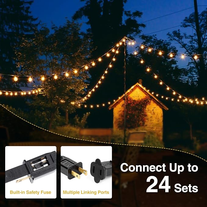 ZJOJO 200FT Outdoor String Lights, G40 Globe Outdoor Lights with 100 Shatterproof LED Bulbs (6 Spare), 2700K Hanging Waterproof Patio Light, Connectable String Lights for Outside Backyard Porch Party