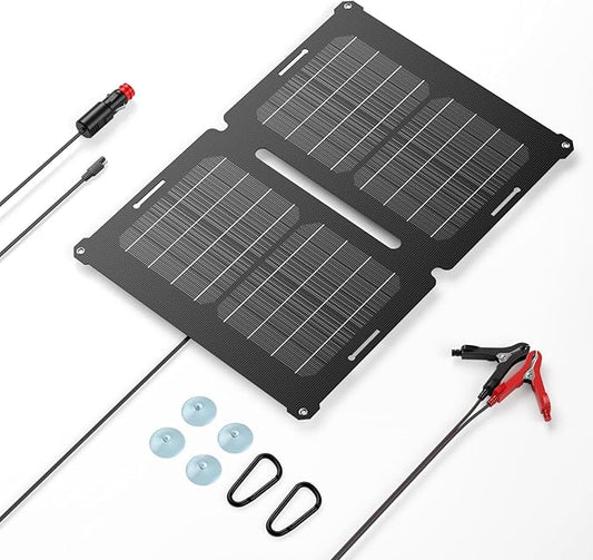 GRECELL 12V 25W Solar Battery Charger Maintainer, Portable Solar Panel Car Trickle Charger Waterproof 25 Watt Mono+ SAE Cables Kit for Truck Boat RV Motorcycle Truck Marine Vehicle Battery