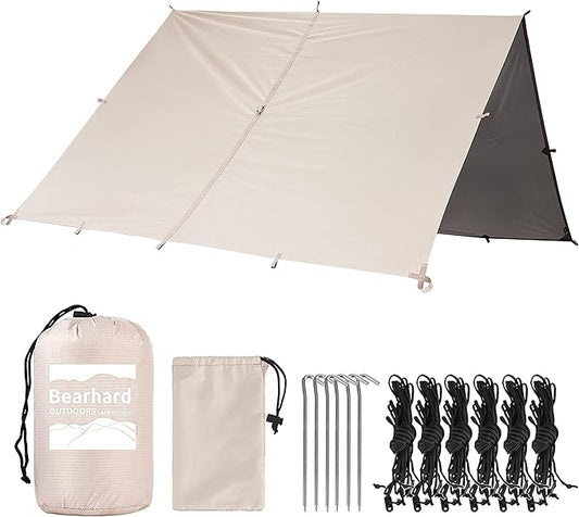 Bearhard Waterproof Camping Tarp, Lightweight Hammock Rain Fly, UV Protection and PU 3000mm Waterproof Backpacking Tarp, 10x10ft/10x12ft Large Tent Footprint or Shelter Kit for Hiking and Outdoor Adventure