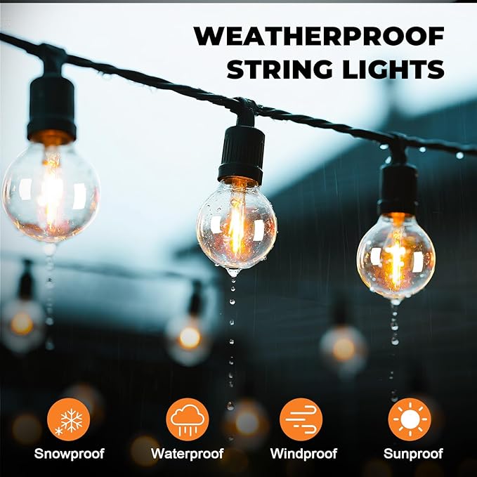 50 Pack LED G40 Replacement Bulbs for String Lights, Shatterproof Plastic Globe Bulb for Indoor Outdoor Patio Decor, E12 Candelabra Socket Base, Warm White
