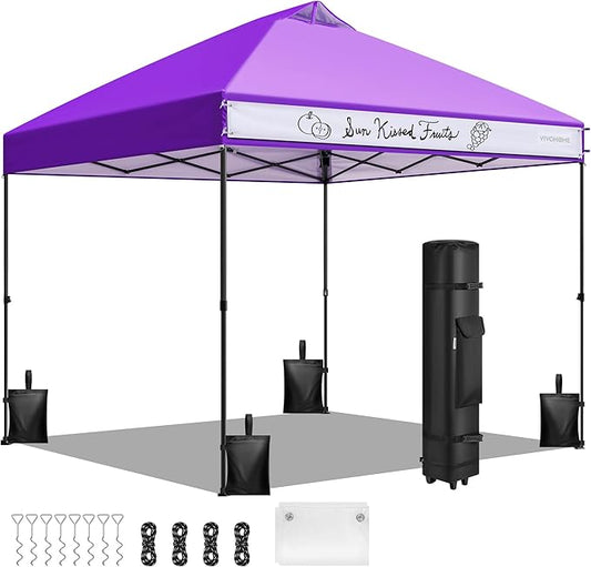 VIVOHOME 10x10ft Pop Up Canopy Tent One Push Setup Outdoor Portable Shelter Tent Heavy Duty with Wheel Carry Bag and 4 Sandbags, White