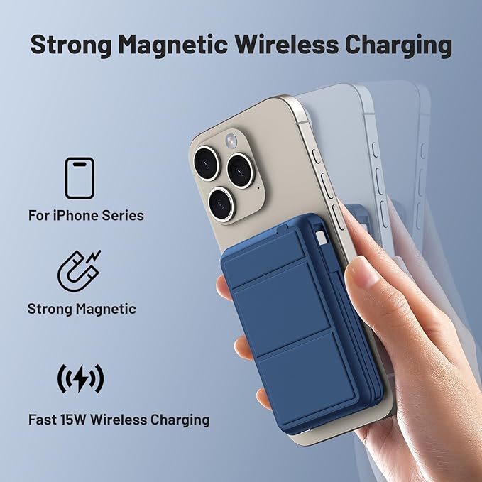 Azmuth for Magsafe Battery Pack, 10000mAh Magnetic Power Bank 22.5W PD Fast Charging with USB-C Cable LED Display Wireless Portable Charger for Magsafe with Stand for iPhone 16/15/14/13/12/Pro/Pro Max