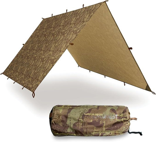 AquaQuest Defender Tarp – 100% Waterproof (20,000mm) Heavy-Duty Shelter for Camping, Bushcraft, Survival, Hammock, Basecamp, Hunting, Hiking & All-Season Use – 30 Options Available: 5 Sizes & 6 Colors