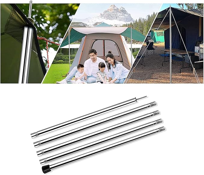 KOMCLUB Adjustable Tent Poles - Heavy Duty Stainless Steel, Lightweight, 78" Collapsible Telescoping Camping Poles Set of 2 for Tarp, Awning, Tent, Hiking Tarp Shelter