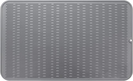 Silicone Dish Drying Mat for Multiple Usage,Easy clean,Eco-friendly,Heat-resistant Silicone Mat for Kitchen Counter or Sink,Refrigerator or Drawer Liner Grey 3XL 28 inches x 18 inches