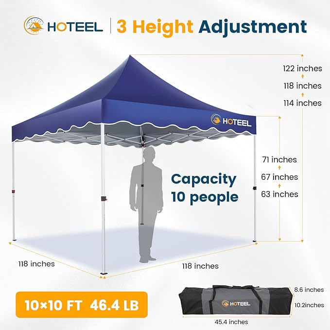 HOTEEL 10×10 Pop Up Canopy with 4 Sidewalls, UV 50+ and Waterproof Canopy Tent 10×10, Thickened Frame, Large Space Easy Pop Up Canopy, Outdoor Canopy for Weddings, Beaches, Parties, Patio (Dark Blue)