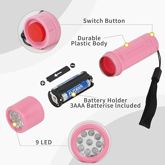 9-LED Mini Flashlight for Kids, Small Multicolor Flashlights with Lanyard, Batteries Included, for Hurricane Supplies Party Favors, Gift, Christmas Gifts Stocking Stuffers for Boys Girls