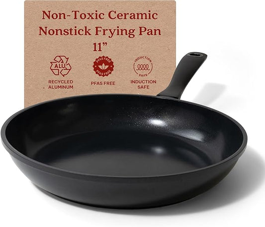 Alva Energy 11″ Non‑Toxic Ceramic Frying Pan – PFAS/PTFE‑Free, Induction‑Safe Recycled Aluminum – Fast, Even Heat with Stay‑Cool Handle, Lightweight for Everyday Cooking