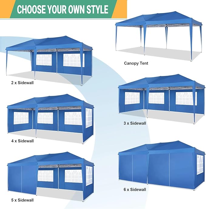 COBIZI Canopy 10x20 Pop Up Canopy Tent with 6 Sidewalls Easy Pop Up Tent 10x20 Waterproof Commercial Instant Shelter UPF 50+ Portable Gazebo Wedding Tents for Parties Carport Vender Events