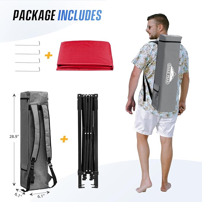 EAGLE PEAK 8x8 Pop Up Canopy Tent with Sidewall, Compact, Portable Slant Leg Instant Sun Shelter for Beach, Sports, & Camping, 8x8 Base 6x6 Top, Red