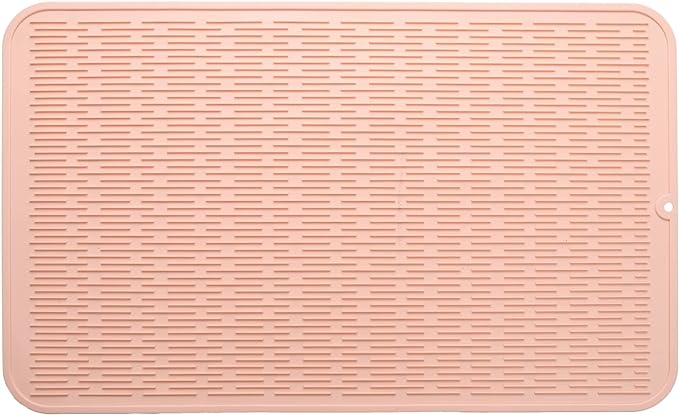 Silicone Dish Drying Mat for Multiple Usage,Easy clean,Eco-friendly,Heat-resistant Silicone Mat for Kitchen Counter or Sink,Refrigerator or Drawer Liner Pink 3XL 28 inches x 18 inches