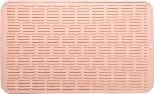 Silicone Dish Drying Mat for Multiple Usage,Easy clean,Eco-friendly,Heat-resistant Silicone Mat for Kitchen Counter or Sink,Refrigerator or Drawer Liner Pink 3XL 28 inches x 18 inches