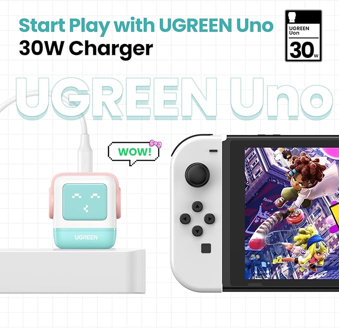 UGREEN Uno 30W USB C Charger Block, Compact Nexode Robot GaN Fast Charger for iPhone 16/15/14, Galaxy S25/S24/S23, Pixel 9/8/7, MacBook Air, iPad Pro (Pink Blue)