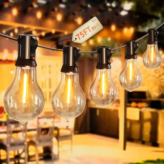 Outdoor String Lights 75FT Patio Lights with 35+3 A39 Waterproof Edison Bulbs LED String Lights for Outside Bistro, Backyard, Cafe, Gazebo, Warm White 2200k