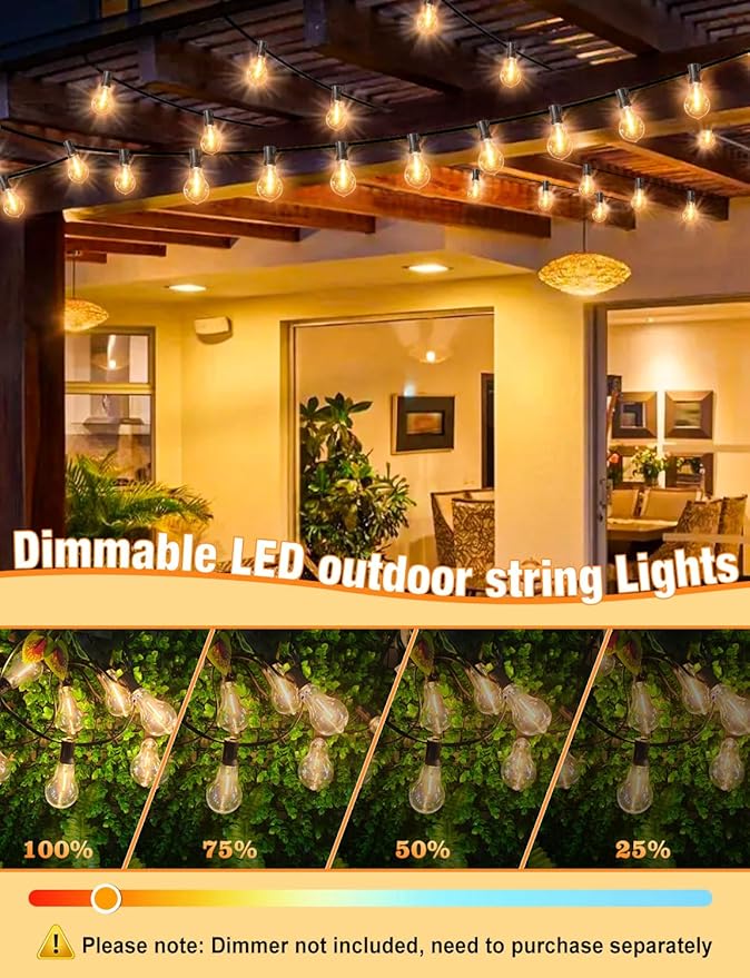 Outdoor String Lights 75FT Patio Lights with 35+3 A39 Waterproof Edison Bulbs LED String Lights for Outside Bistro, Backyard, Cafe, Gazebo, Warm White 2200k