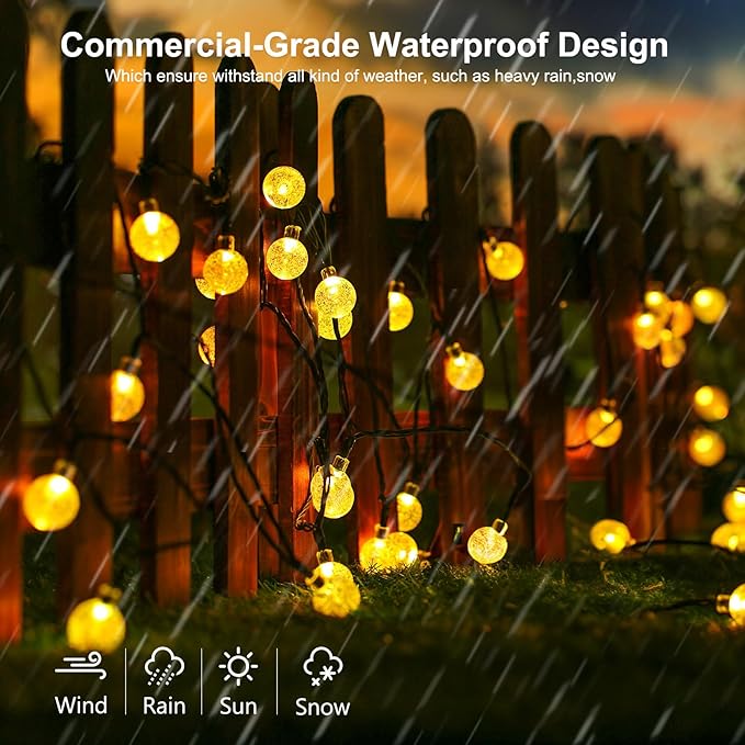 Joomer Solar String Lights Outdoor, 65FT 100LED Solar Globe String Lights 8 Lighting Modes, Waterproof Solar Powered Patio Light for Garden Yard Porch Wedding Party Outdoor Decoration (Warm White)