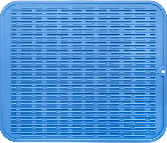 Silicone Dish Drying Mat for Multiple Usage,Easy clean,Eco-friendly,Heat-resistant Silicone Mat for Kitchen Counter or Sink,Refrigerator or Drawer Liner Lichen BlueL 2XL 24 inches x 18 inches