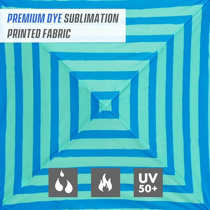 EAGLE PEAK 8x8 Pop Up Canopy Tent with Sidewall, Compact, Portable Slant Leg Instant Sun Shelter for Beach, Sports, & Camping, 8x8 Base 6x6 Top, Green Blue Stripe
