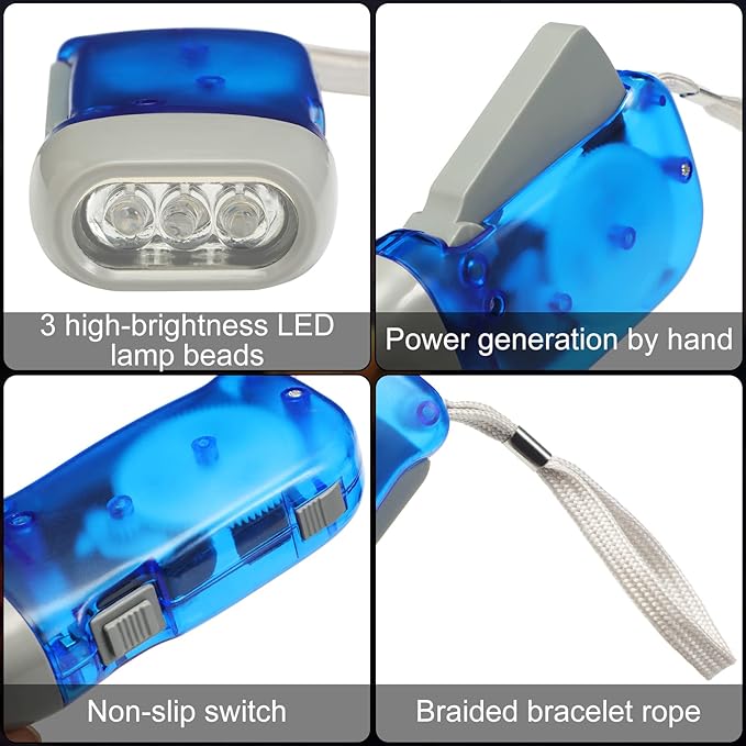 Mudder 24 Pieces Hand Crank Flashlight with LED Self Powered Charging Torch Dynamo for Camping Emergency(Yellow, Red, Grey, Blue)