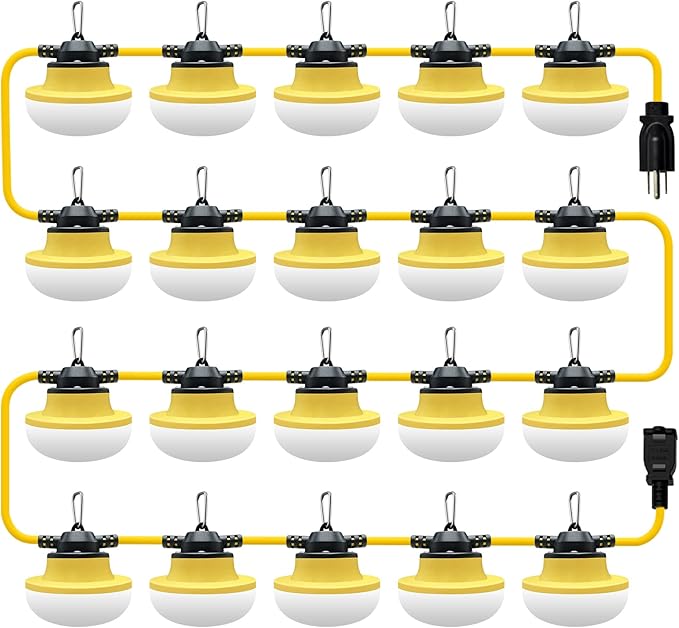 New 200FT Construction String Lights LED Industrial Grade Best for Construction Sites,Renovation, Walkways,Patio,Mine cave,Outdoor Lighting Solutions Use,Free for Climbing Hook 3Prong