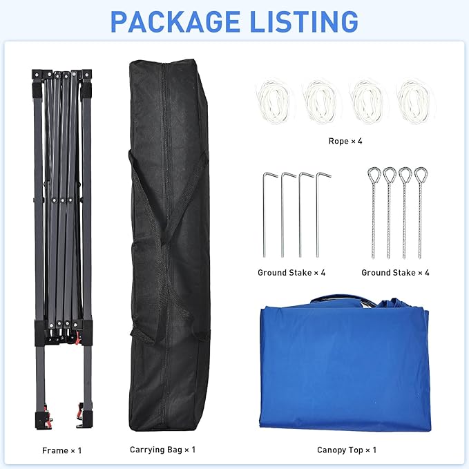 Pop Up Canopy, 8x8 FT Instant Outdoor Canopy Tent with Carrying Bag, 3 Adjustable Heights - Portable for Event, Parties, Camping and More Outdoor Activities