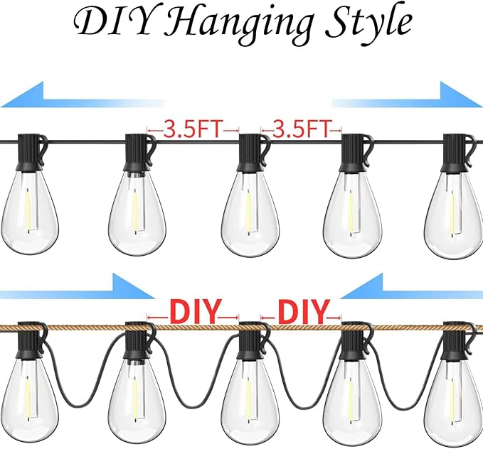 60FT Outdoor String Lights S11 LED Patio with 17 Plastic Bulbs(1 Spare), IP44 Waterproof Connectable Hanging Lights for Backyard Porch Balcony Party Decor