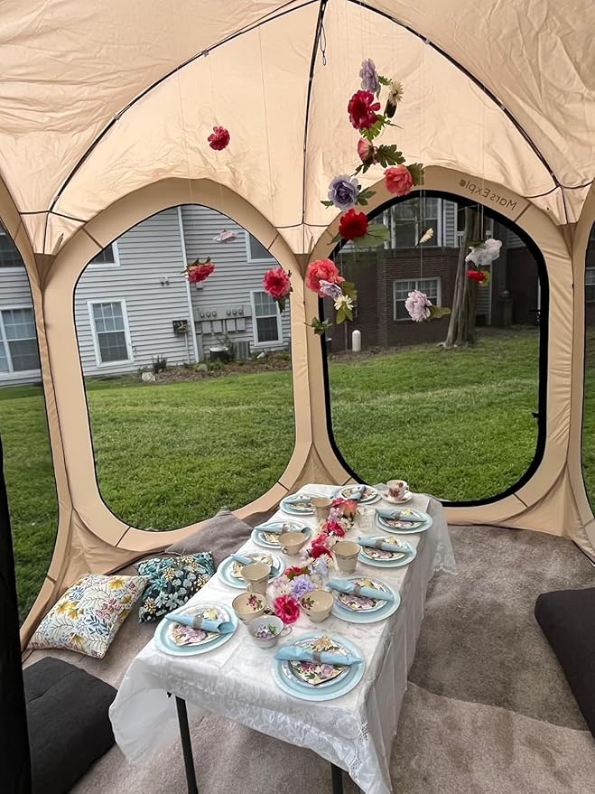 Screen Pop Up House Room Tent, Canopy Sun Shade Shelter for Camping, Patio, Backyard, Deck & Outdoor Activities, Portable Gazebo, Not Waterproof, 10'x10',Beige
