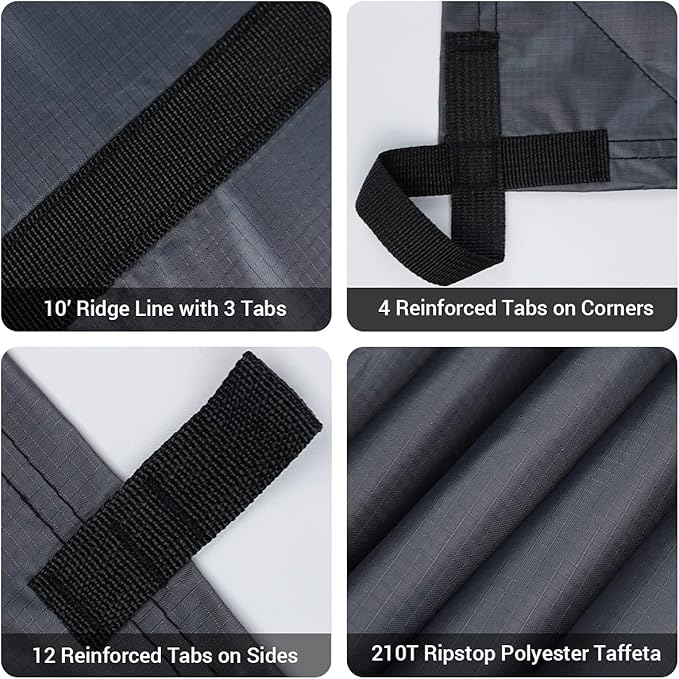 Bearhard Waterproof Camping Tarp, Lightweight Hammock Rain Fly, UV Protection and PU 3000mm Waterproof Backpacking Tarp, 10x10ft/10x12ft Large Tent Footprint or Shelter Kit for Hiking and Outdoor Adventure