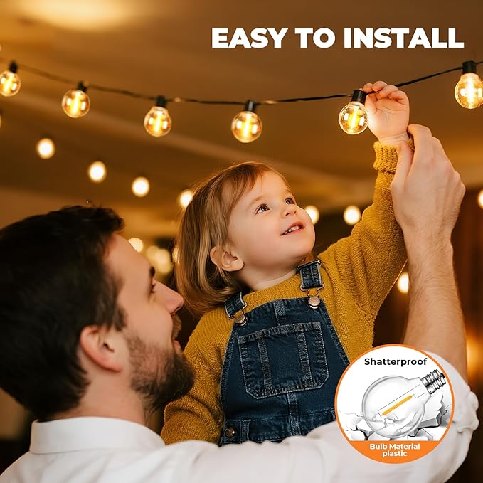 70 Pack LED G40 Replacement Bulbs for String Lights, Shatterproof Plastic Globe Bulb for Indoor Outdoor Patio Decor, E12 Candelabra Socket Base, Warm White