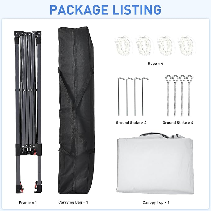 Pop Up Canopy, 8x8 FT Instant Outdoor Canopy Tent with Carrying Bag, 3 Adjustable Heights - Portable for Event, Parties, Camping and More Outdoor Activities