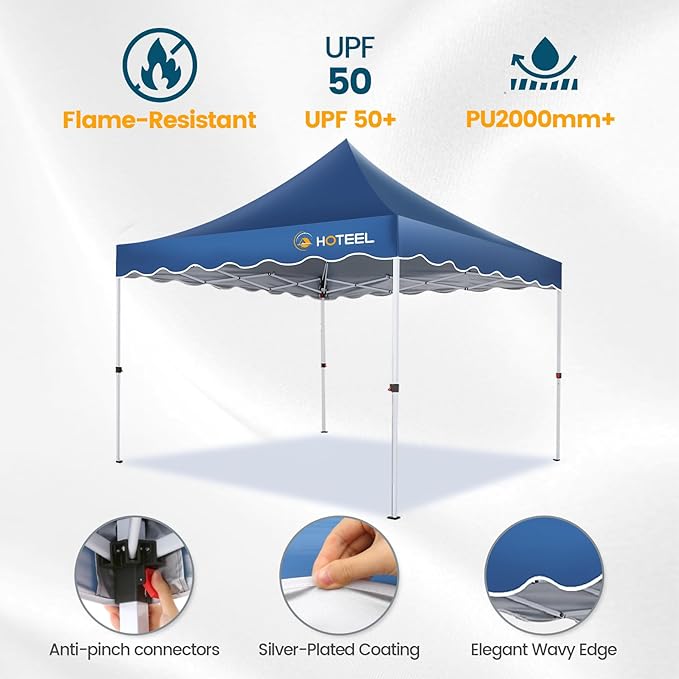 HOTEEL 10×10 Pop Up Canopy, UV 50+ and Waterproof Canopy Tent 10×10, Thickened Frame, Large Space Easy Pop Up Canopy, Outdoor Canopy for Weddings, Beaches, Parties, Patio (Blue)