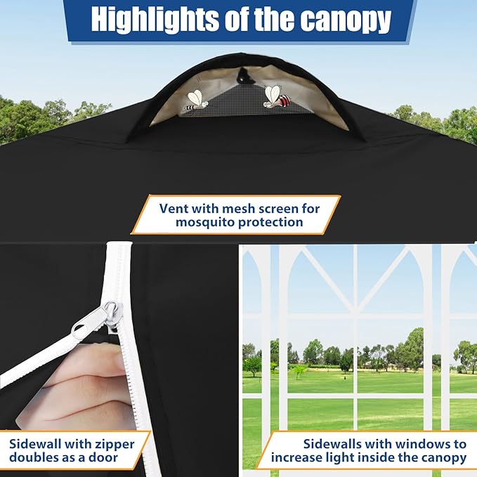 COBlZI 10x10 Pop Up Canopy Tent with 4 Removable Sidewalls，One Push Setup Waterproof Commercial Gazebo Tent with Air Vent, 4 Sandbags，4 Stakes & 8 Ropes（Tents for Party/Exhibition-Black