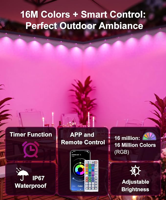 300Ft Permanent Outdoor Lights,Smart RGB Outdoor Lights with Remote APP Control, IP67 Waterproof Outside Light for House for Daily, Garden, TV Backlights, Christmas Decor