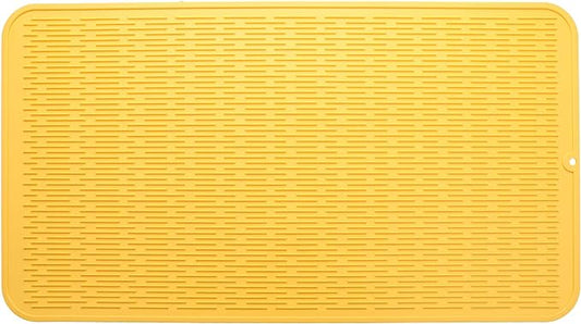 Silicone Dish Drying Mat for Multiple Usage,Easy clean,Eco-friendly,Heat-resistant Silicone Mat for Kitchen Counter or Sink,Refrigerator or Drawer Liner Yellow 4XL 32 inches x 18 inches