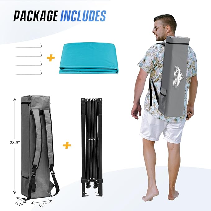 EAGLE PEAK 8x8 Pop Up Canopy Tent with Sidewall, Compact, Portable Slant Leg Instant Sun Shelter for Beach, Sports, & Camping, 8x8 Base 6x6 Top, Turquoise