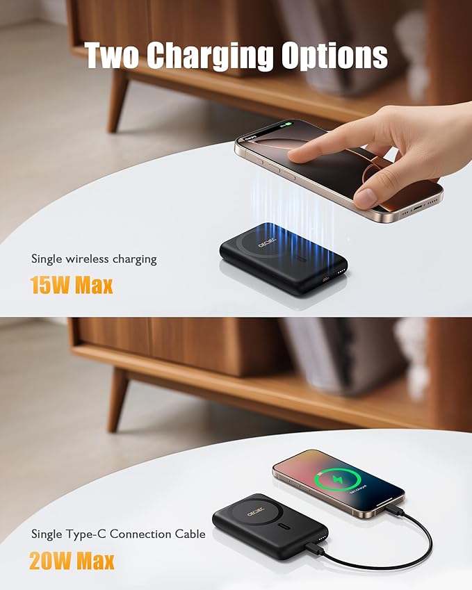 Magsafe Portable Charger, Ultra-Slim 10,000mAh Magnetic Wireless Portable Charger, PD 20W Fast Charging Power Bank, Magsafe-Compatible Battery Pack for iPhone Series (Black)
