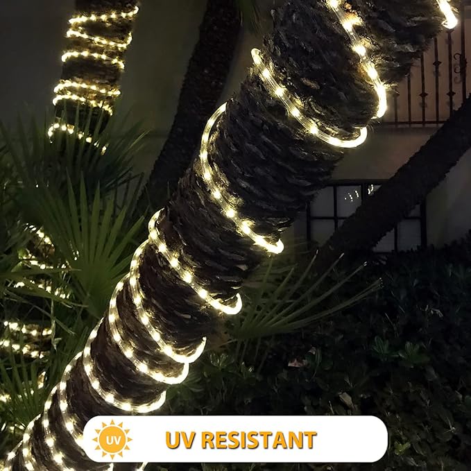 LED Rope Lights 100Feet 1080LEDs 120V Waterproof for Indoor Outdoor use IP65 for Party,Camping,Backyard,Fence,Fallway,Stairs,Pond,X'Mas Decoration,Patriot,Independence Day,4th of July(Warm white)