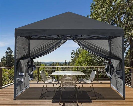 MASTERCANOPY Pop-Up Easy Setup Outdoor Canopy with Netting Screen Walls (10x10, Dark Gray)
