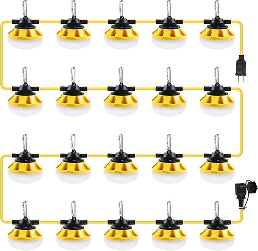 200FT Construction String Lights LED Industrial Grade Best for Construction Sites, Renovation, Walkways,Patio，Mine cave, Outdoor, and Other Outdoor Lighting Solutions Use,Free for Climbing Hook