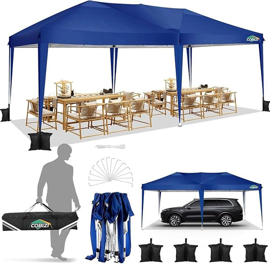 COBIZI 10x20 Pop Up Canopy Tent 10x20ft Waterproof Party Easy Up Canopy Tents for Parties Wedding Outdoor Commercial Event Gazebo Portable Instant Tent for Backyard Camping Carport, Navy Blue
