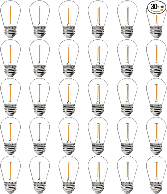 FLSNT 30 Pack LED S14 Replacement Bulbs for String Light, Outdoor LED Light Bulbs, E26 Base, 2200K Warm White, Non-Dimmable