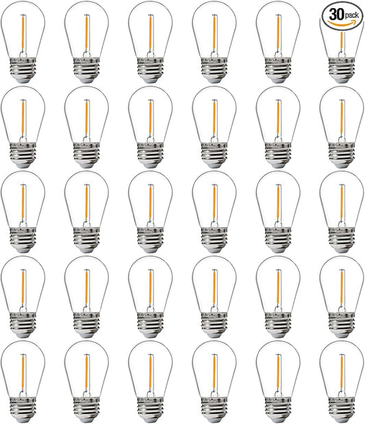 FLSNT 30 Pack LED S14 Replacement Bulbs for String Light, Outdoor LED Light Bulbs, E26 Base, 2200K Warm White, Non-Dimmable