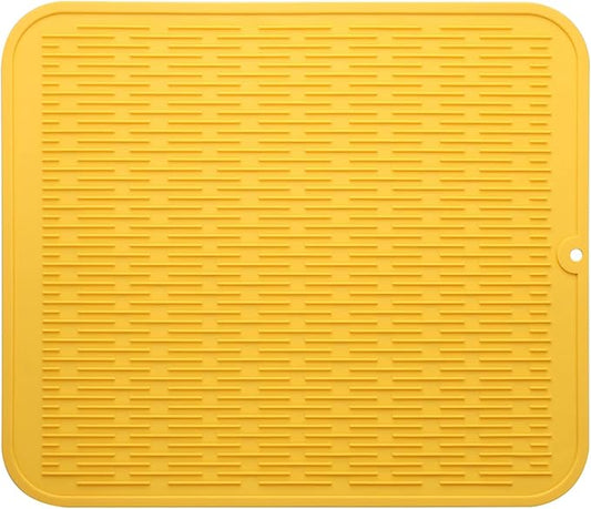 Silicone Dish Drying Mat for Multiple Usage,Easy clean,Eco-friendly,Heat-resistant Silicone Mat for Kitchen Counter or Sink,Refrigerator or Drawer Liner Yellow 2XL 24 inches x 18 inches