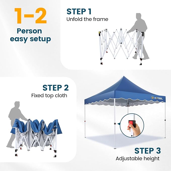 HOTEEL 10×10 Pop Up Canopy, UV 50+ and Waterproof Canopy Tent 10×10, Thickened Frame, Large Space Easy Pop Up Canopy, Outdoor Canopy for Weddings, Beaches, Parties, Patio (Blue)
