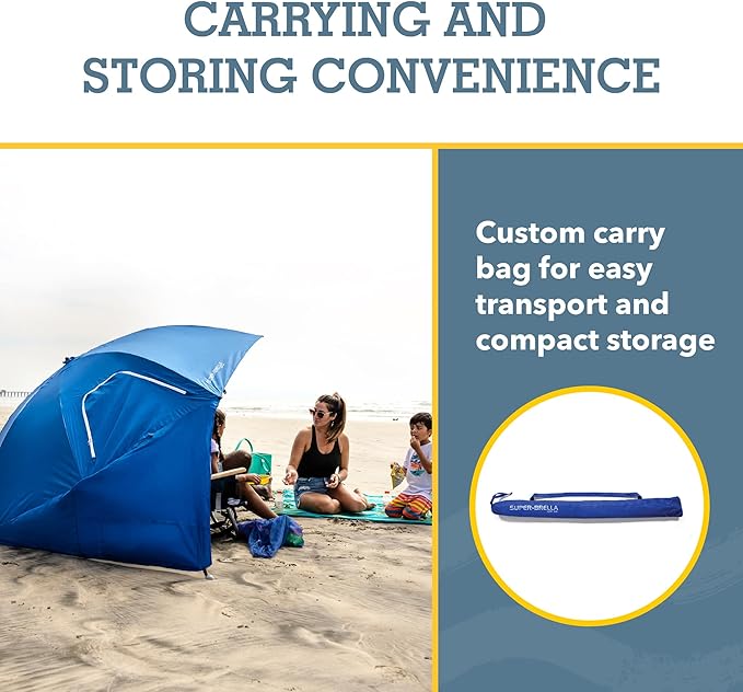 Sport-Brella Super-Brella SPF 50+ Sun and Rain Canopy Umbrella for Camping, Beach and Sports Events (8-Foot, Blue, 2-Pack)